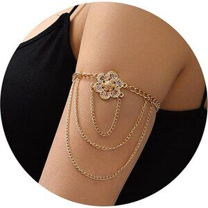 🆕Women Gold Cuff Flower Upper Arm Bands Tassel Arm Chain Bracelet Jewelry